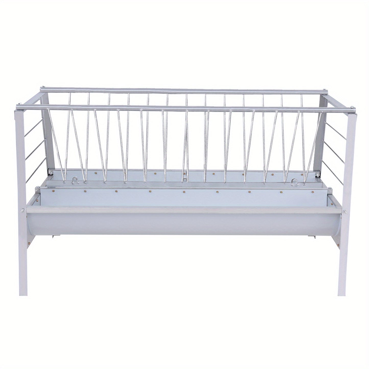 Heavy Duty Silvery Metal Livestock Feeder with Deep Pan Large Capacity Easy Clean Hay Rack for Goats Sheep and Miniature Horses