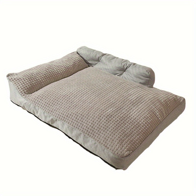 Cozy Striped Dog Bed Mat for All Seasons Non Slip Bottom Removable Washable Cover Soft Polyester Fiber Fill Rectangle Shape Gray Ideal for Small to Large Dogs Pet Comfort Accessory Elegant Pet Bedding Durable Design