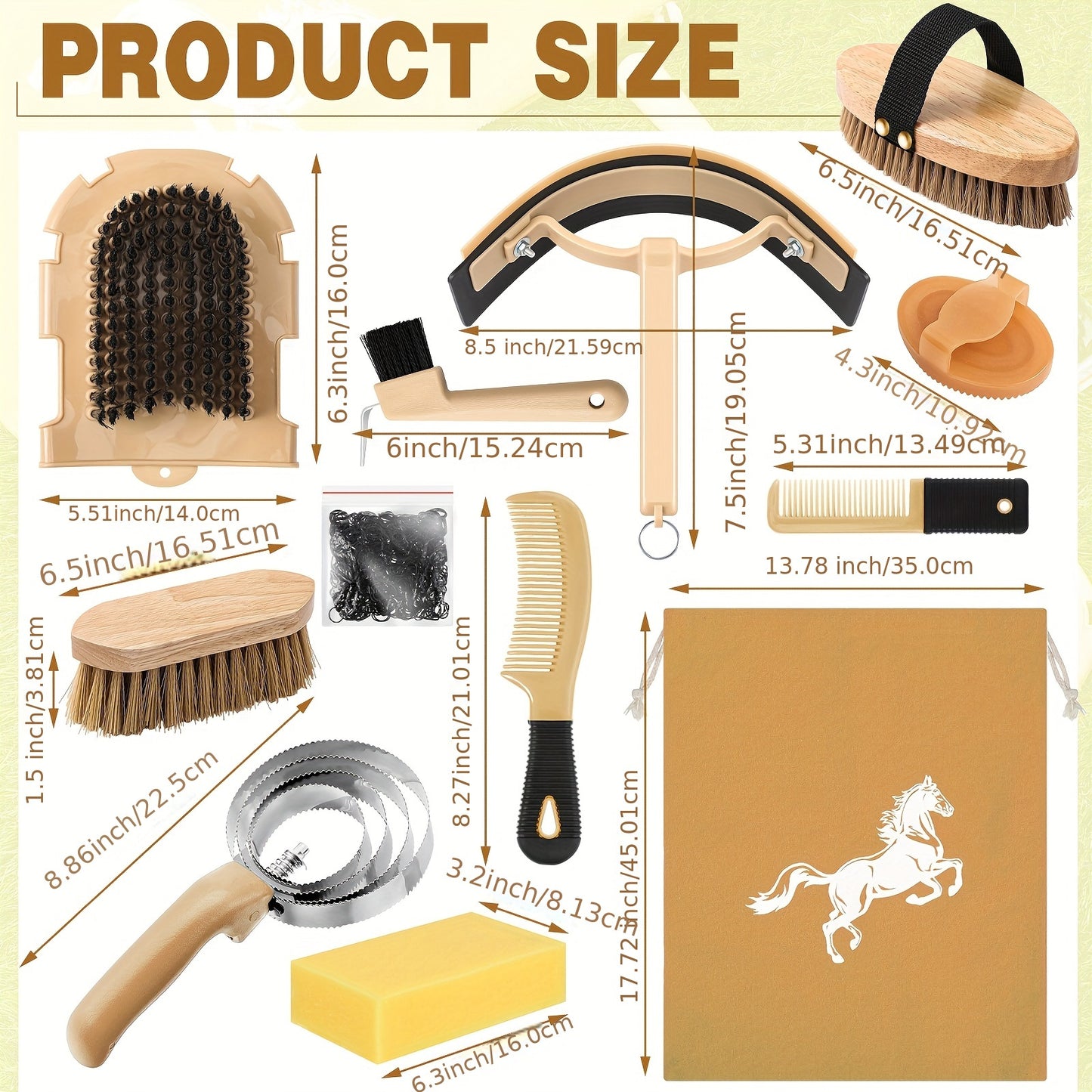 12Pcs Horse Grooming Kit Tack Room Supplies Khaki Tools