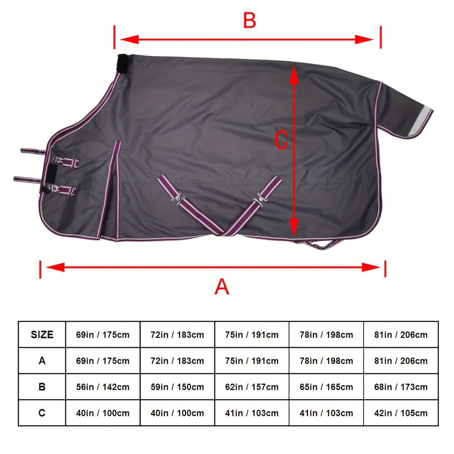 Barn and Stable 600D 3000mm Waterproof and Breathable Horse Rain Sheet Turnout Blanket with Fleece Withers Protection and Double Gusset Front Lightweight All Breed Horse