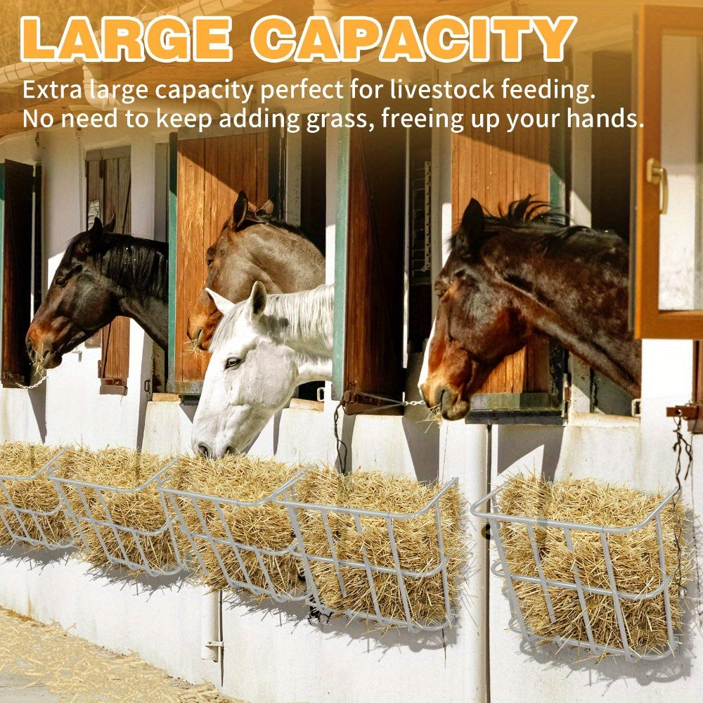 22.8 Inch Large Capacity Hay Feeder Heavy Duty Steel Goat Hay Rack Long Wall Mounted Horse Hay Holder Multiple Sided Feeding Rack for Sheep Farm Livestock Indoor Outdoor Silver