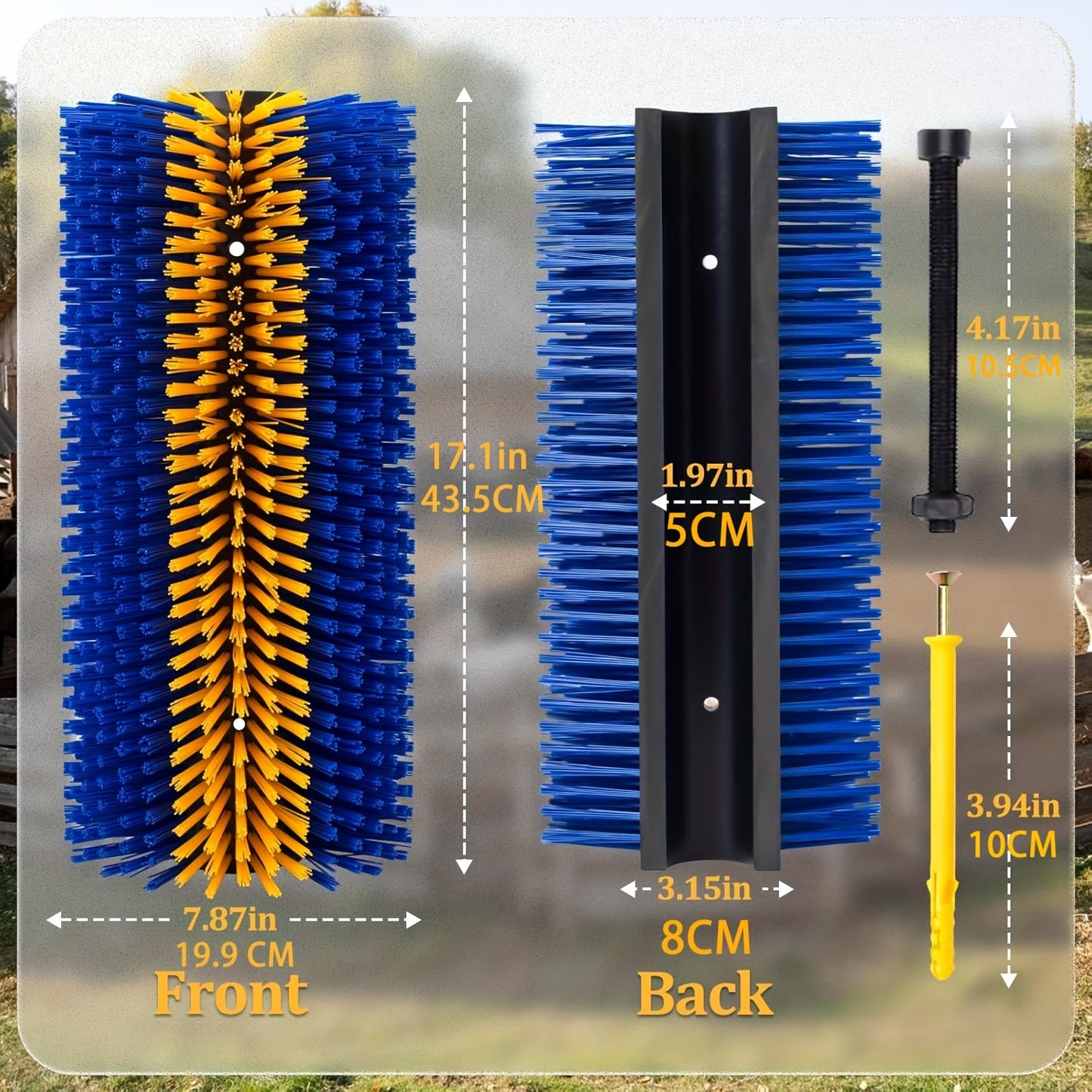 1pc Durable Livestock Scratch Brush 19x8 Inch Ideal for Horse Cow Sheep Grooming Includes Screw On Accessories No Batteries Required Horse Grooming Supplies