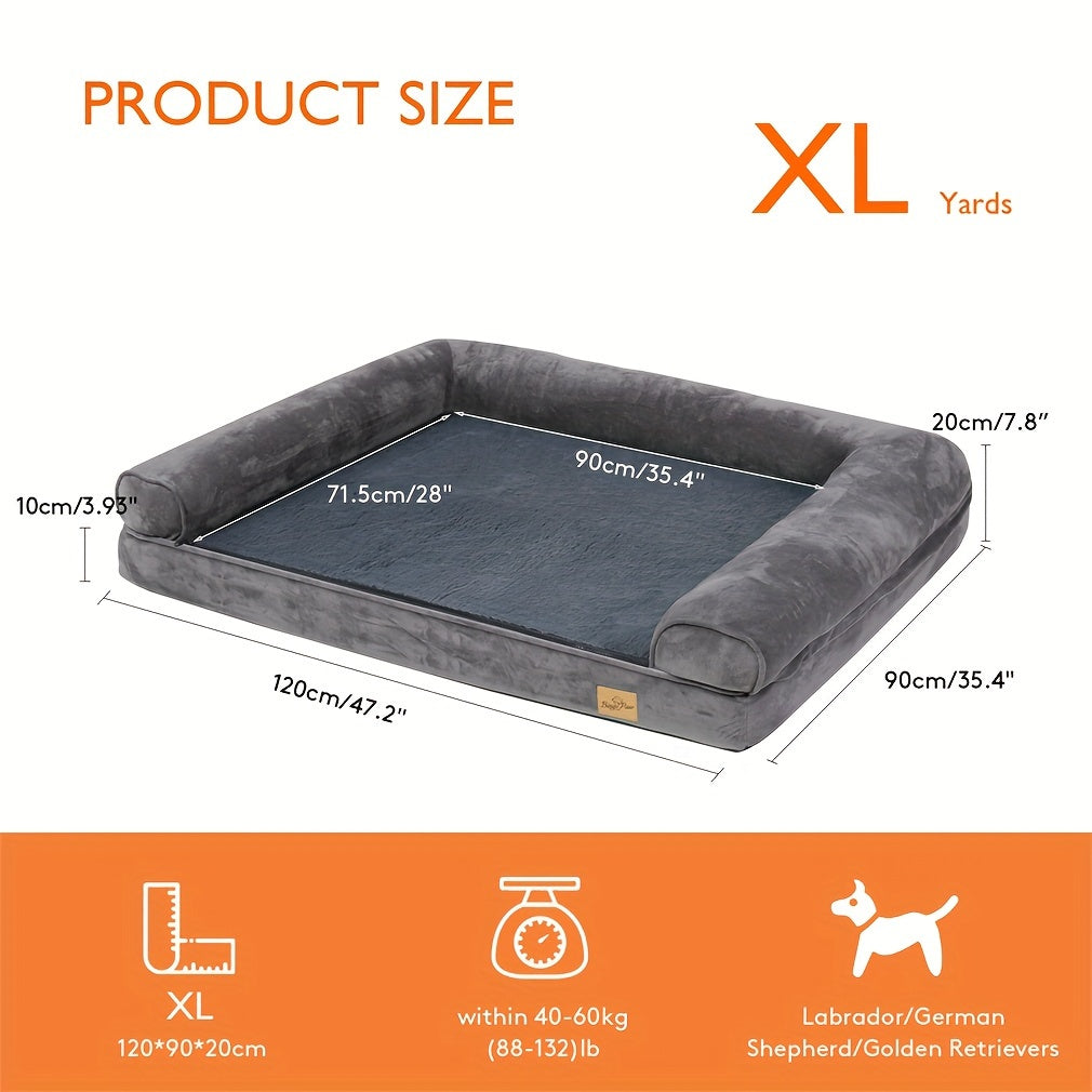 Large Sofa Dog Bed with Hidden Zipper and Waterproof Lining Ultra Plush Orthopedic Memory Foam Removable and Washable Cover Anti Slip Bottom All Season Comfort