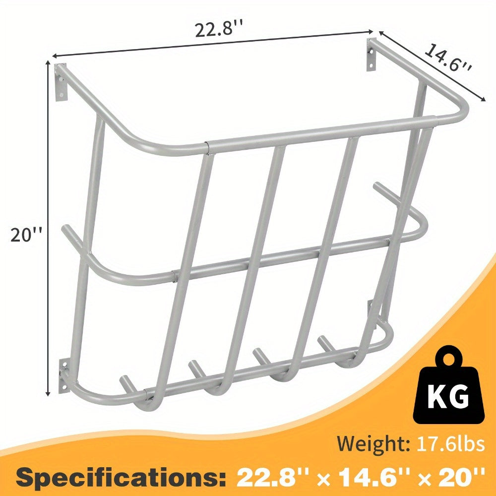 22.8 Inch Large Capacity Hay Feeder Heavy Duty Steel Goat Hay Rack Long Wall Mounted Horse Hay Holder Multiple Sided Feeding Rack for Sheep Farm Livestock Indoor Outdoor Silver