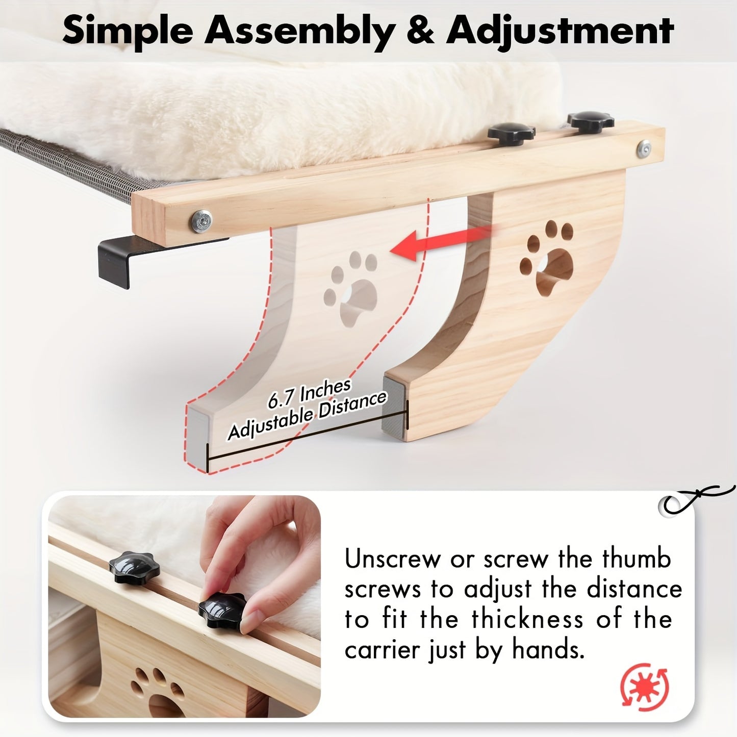 Adjustable Cat Window Perch and Hammock Durable Plastic Frame with Soft Fleece Lining Paw Print Cutouts for Indoor Cats Easy Install Wall Ceiling Mount for Windowsill Bedside Cabinet Large Cat Bed Pet Relaxation Spot