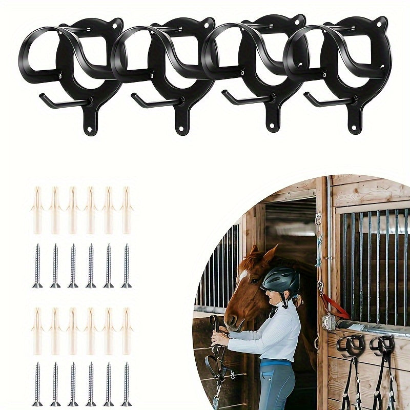 Maquita 6 Counts Horse Bridle Rack Bridle Bracket Bridle Hooks Horse Tack Storage Halter Hanger Metal Bridle Holder with Tubes and Screw for Horse Barn Supplies Black