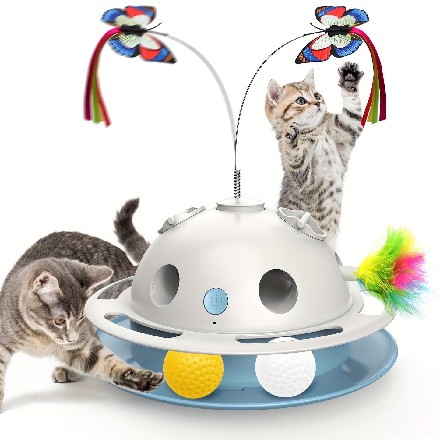 Indoor 4-in-1 Cat Toy, 360° Motorized Butterfly Toy