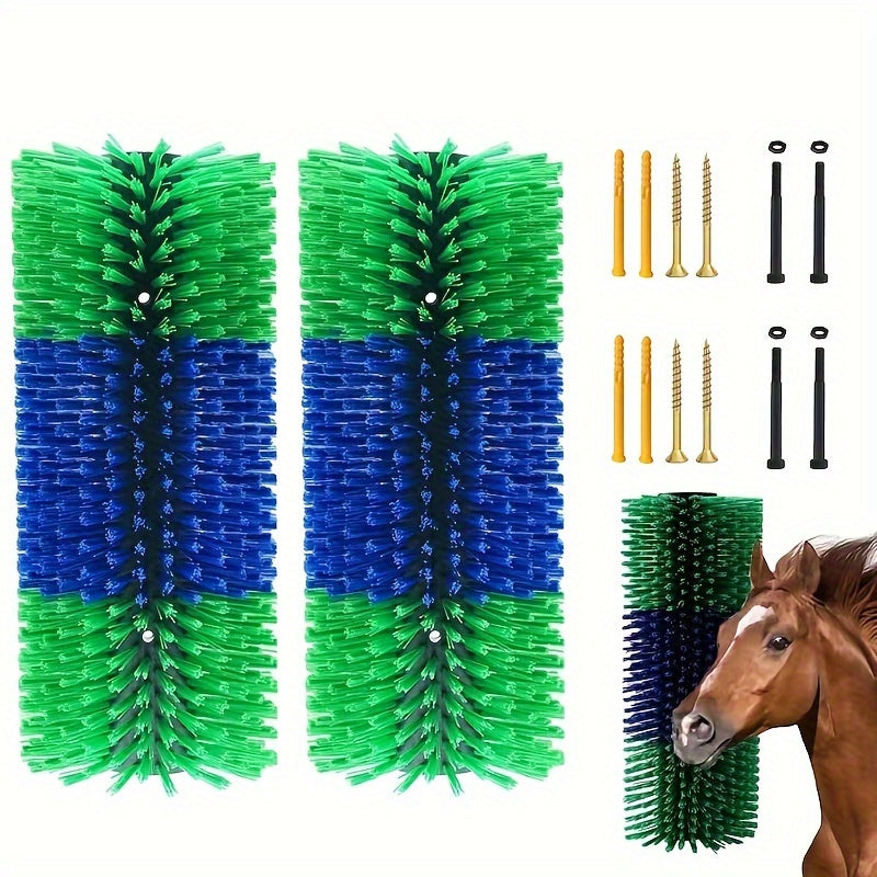 2pcs Livestock Scratching Brush Green 17.5x7.8 Durable Nylon Bristles Suitable for Horses Sheep Elk Cows Combing Hair Depilation