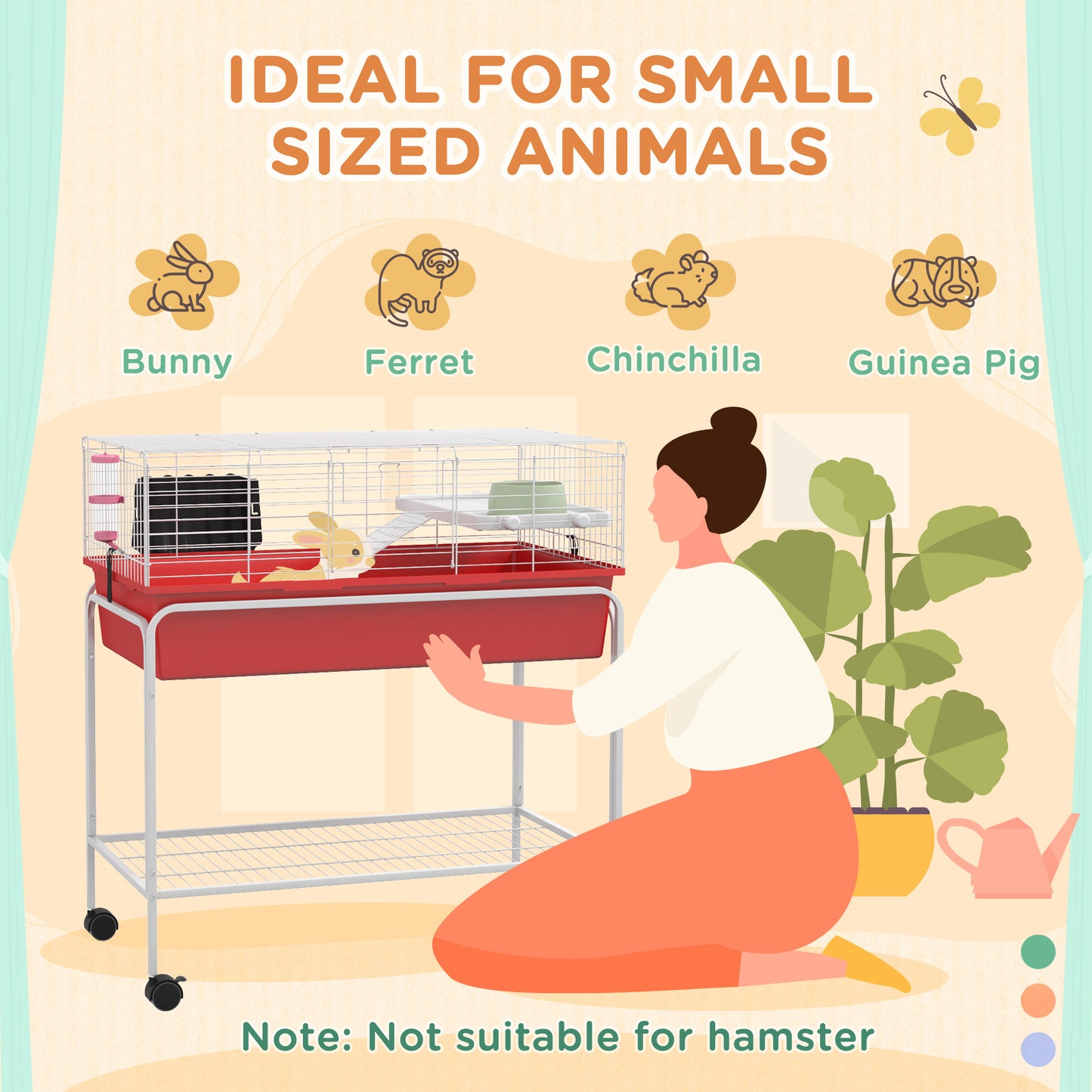 PawHut Two Story Small Animal Cage Removable from Stand Guinea Pig Hedgehog Chinchilla Ferret with Shelf and Wheels Pet Habitat