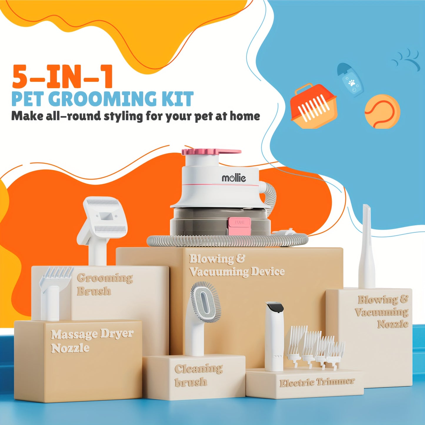 Dog Grooming Kit Vacuum and Blow Dryer Pet Grooming Vacuum with 6 Grooming Tools Trimmer and Guide Combs for Dog Cat and Other Animals