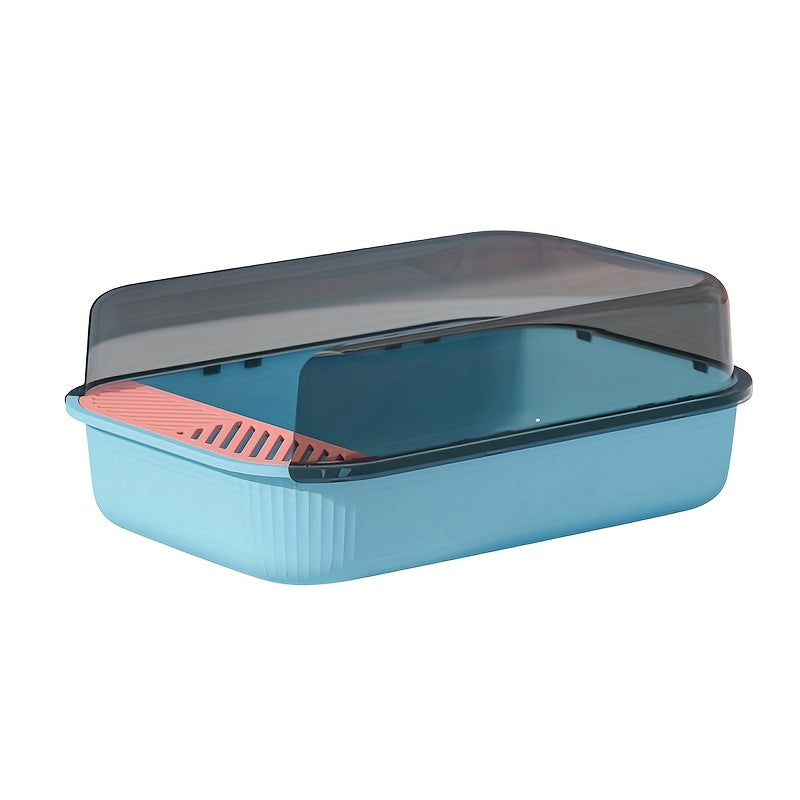 1pc Oversized Semi-Enclosed Cat Litter Box with Removable Tray