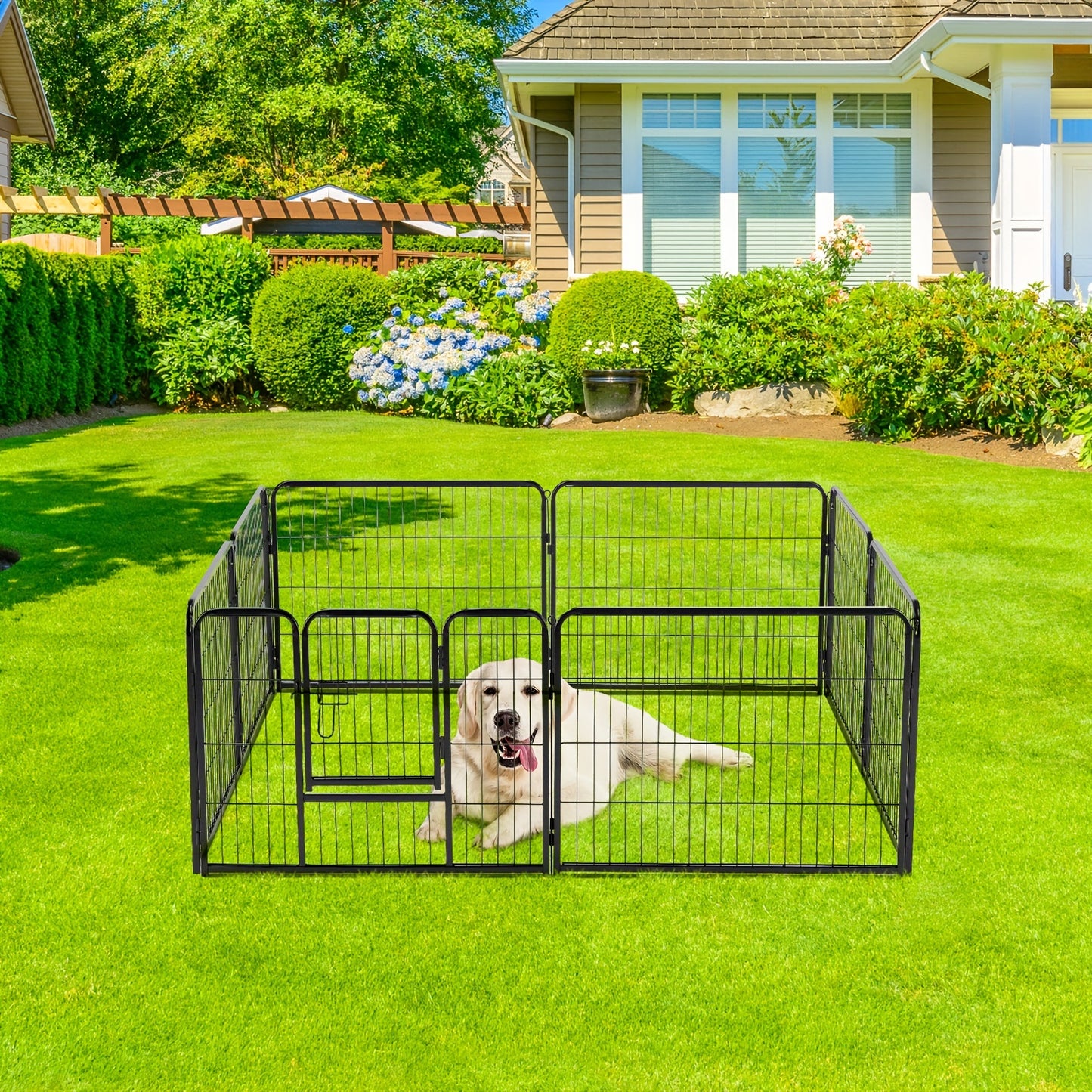 8 to 16 Panels DIY Indoor Dog Puppy Playpen Metal Dog Kennel with Door for Large Medium Small Dogs Safe and Stress Free Easy to Move and Assemble Indoor Outdoor Use