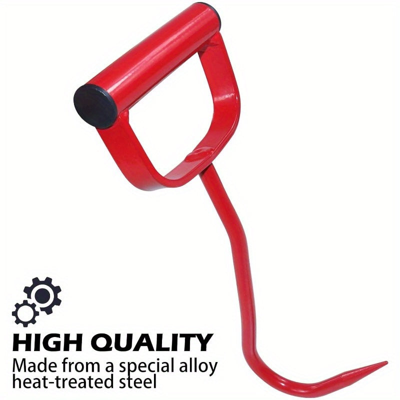 2 Pack 11 Inch Heavy Duty Steel Hay Hooks Red Ergonomic Handle with Non Slip Grip for Effortless Hay Bale Moving Farm and Barn Use Durable Construction