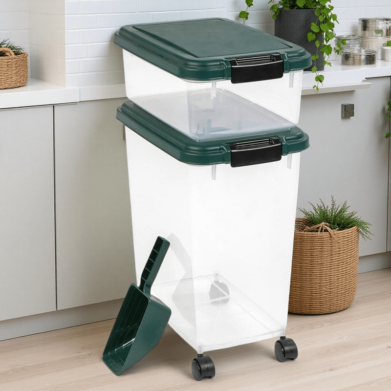 41 Lbs Durable Airtight Pet Food Storage Container with Scoop and Rolling Wheels Clear Design for Easy Access and Preservation