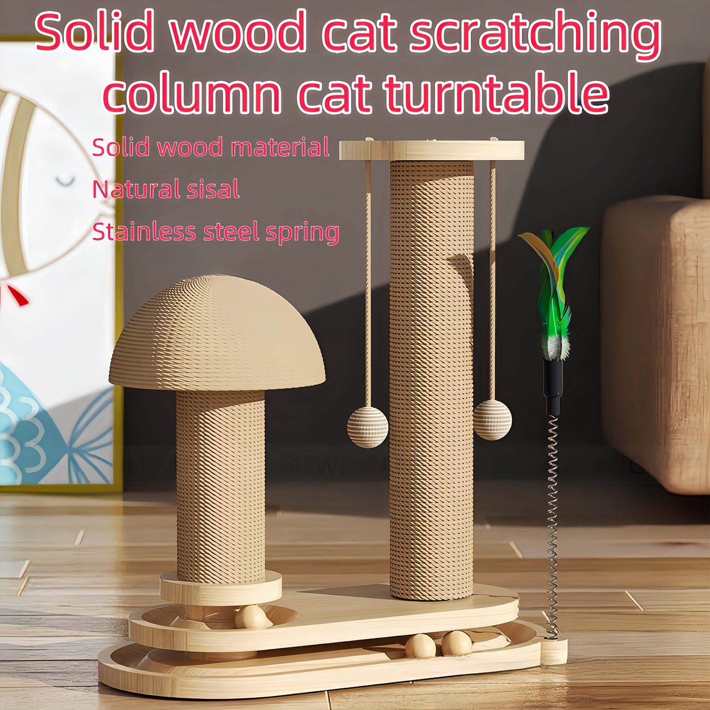 Solid Wood Cat Climbing Frame Vertical Sisal Scratching Column Wear Resistant Self Entertaining Integrated Cat Claw Board Toy