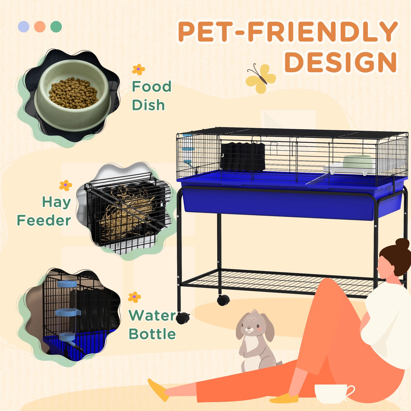 PawHut Two Story Small Animal Cage Removable from Stand Guinea Pig Hedgehog Chinchilla Ferret with Shelf and Wheels Pet Habitat