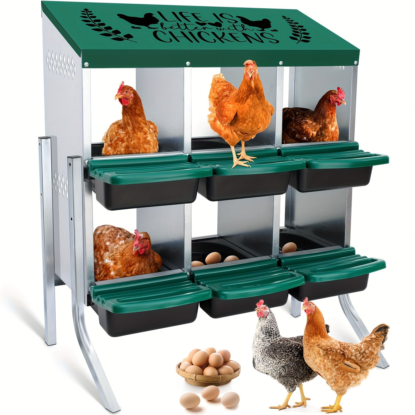 Chicken Nests Box Eight Hole Nests for Laying Eggs Chicken Brooder Boxes with Perches to Collect and Protect Eggs