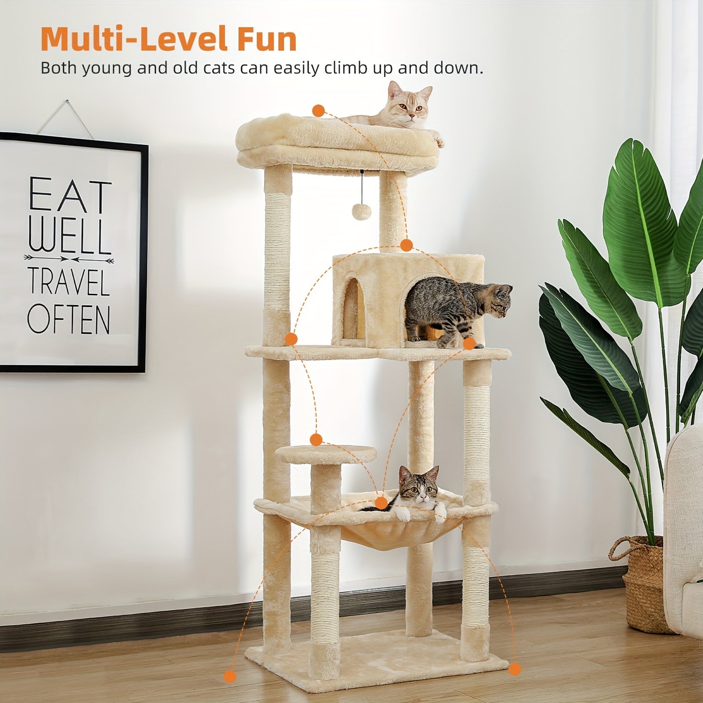 PAWZRoad Tall Cat Tree for Indoor Cats Grey Beige