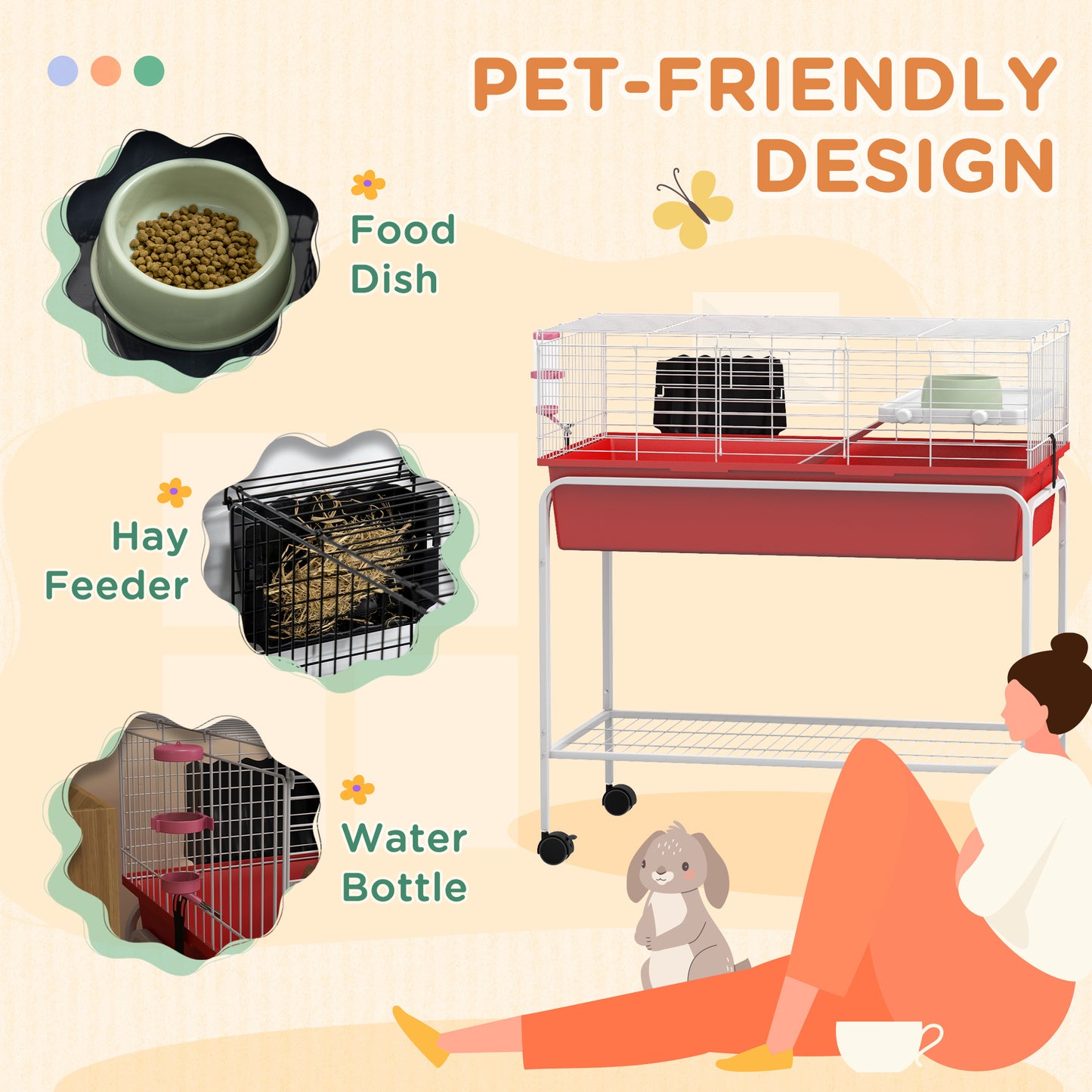 PawHut Two Story Small Animal Cage Removable from Stand Guinea Pig Hedgehog Chinchilla Ferret with Shelf and Wheels Pet Habitat