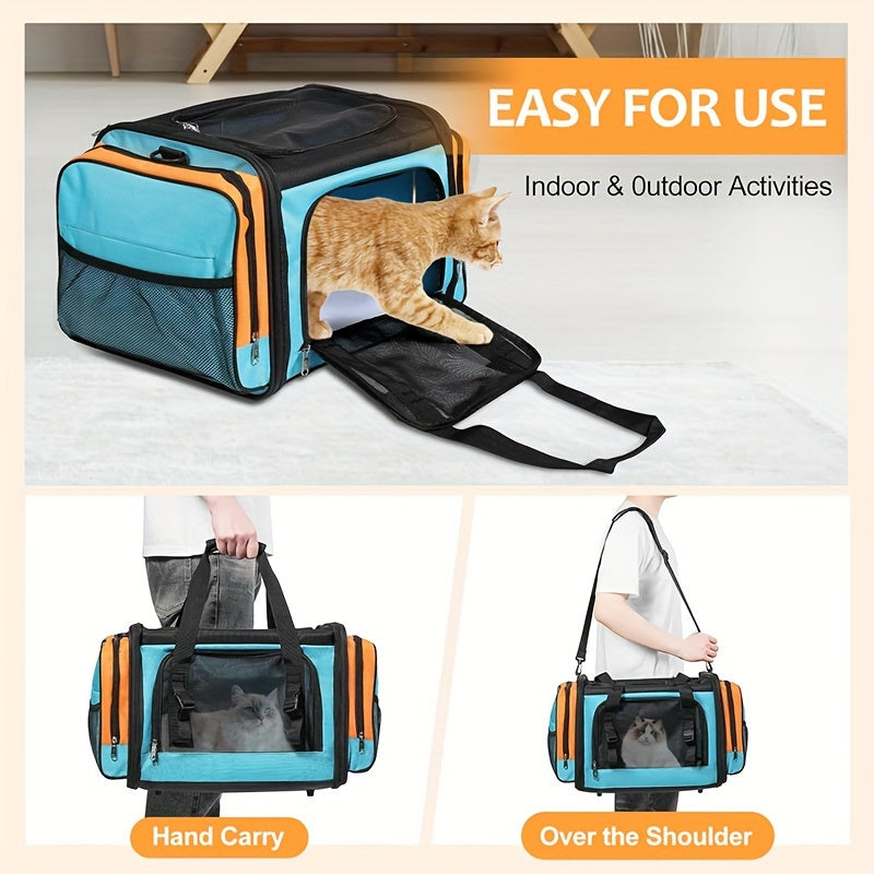 Portable Collapsible Soft Sided Cat Crate With Metal Bar Carrier For Stability Holds Up To 35 Pounds Great Pet Crate For Traveling At Home Cat Bag With Safety Buckle