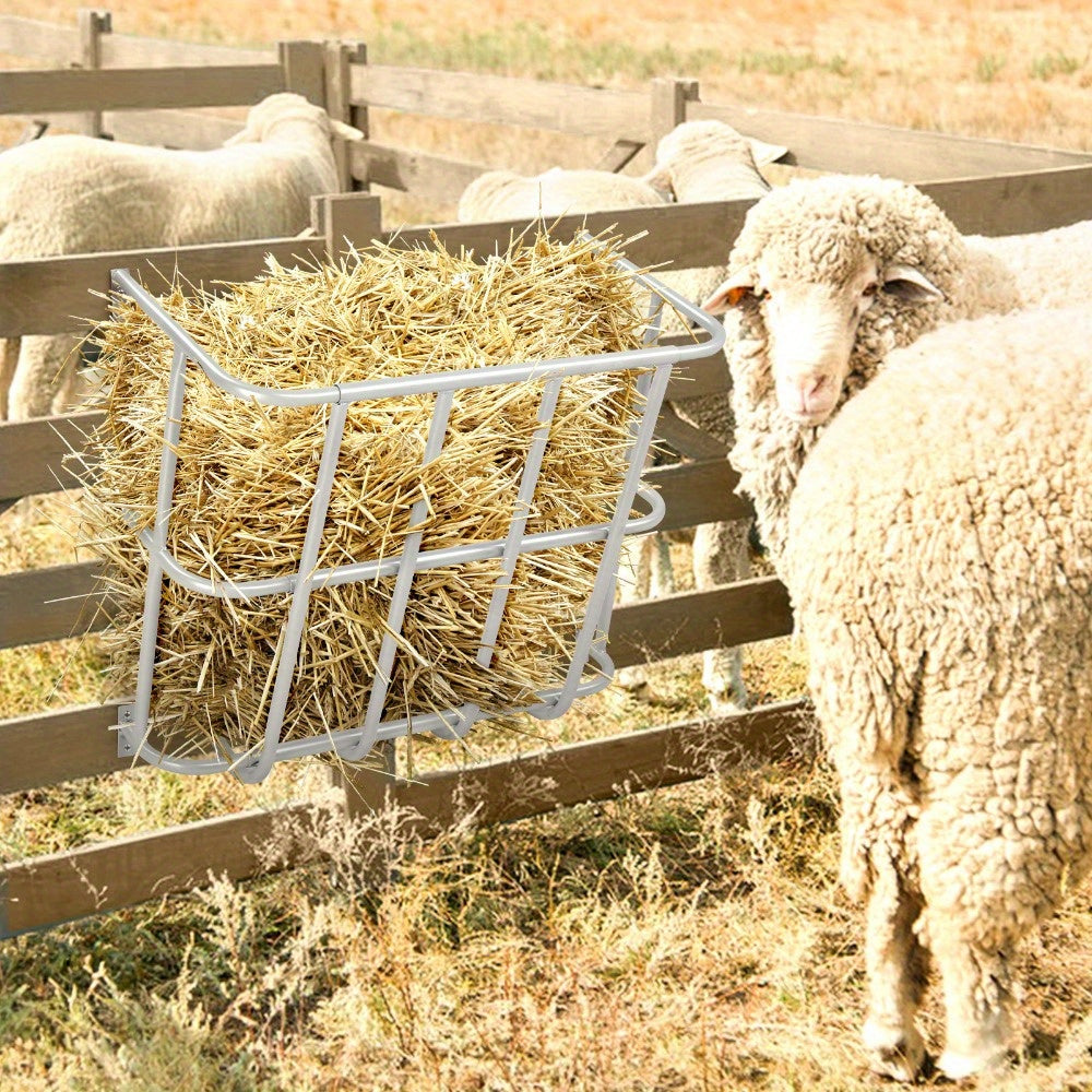 22.8 Inch Large Capacity Hay Feeder Heavy Duty Steel Goat Hay Rack Long Wall Mounted Horse Hay Holder Multiple Sided Feeding Rack for Sheep Farm Livestock Indoor Outdoor Silver