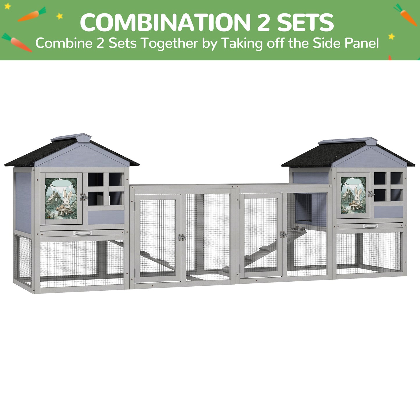 2-Tier Wood Rabbit Hutch with Removable Tray and Ramp