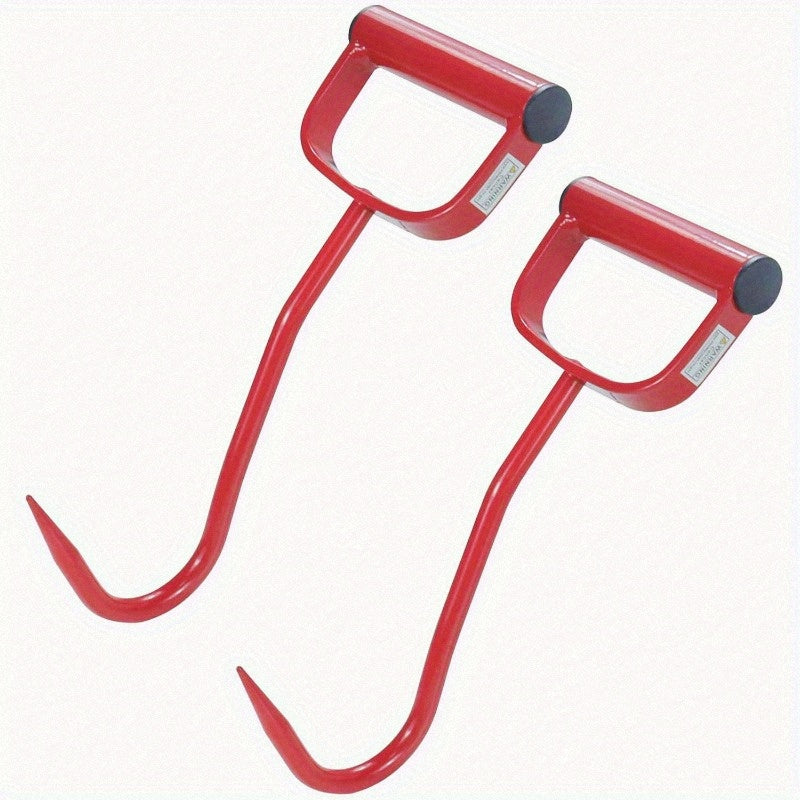 2 Pack 11 Inch Heavy Duty Steel Hay Hooks Red Ergonomic Handle with Non Slip Grip for Effortless Hay Bale Moving Farm and Barn Use Durable Construction