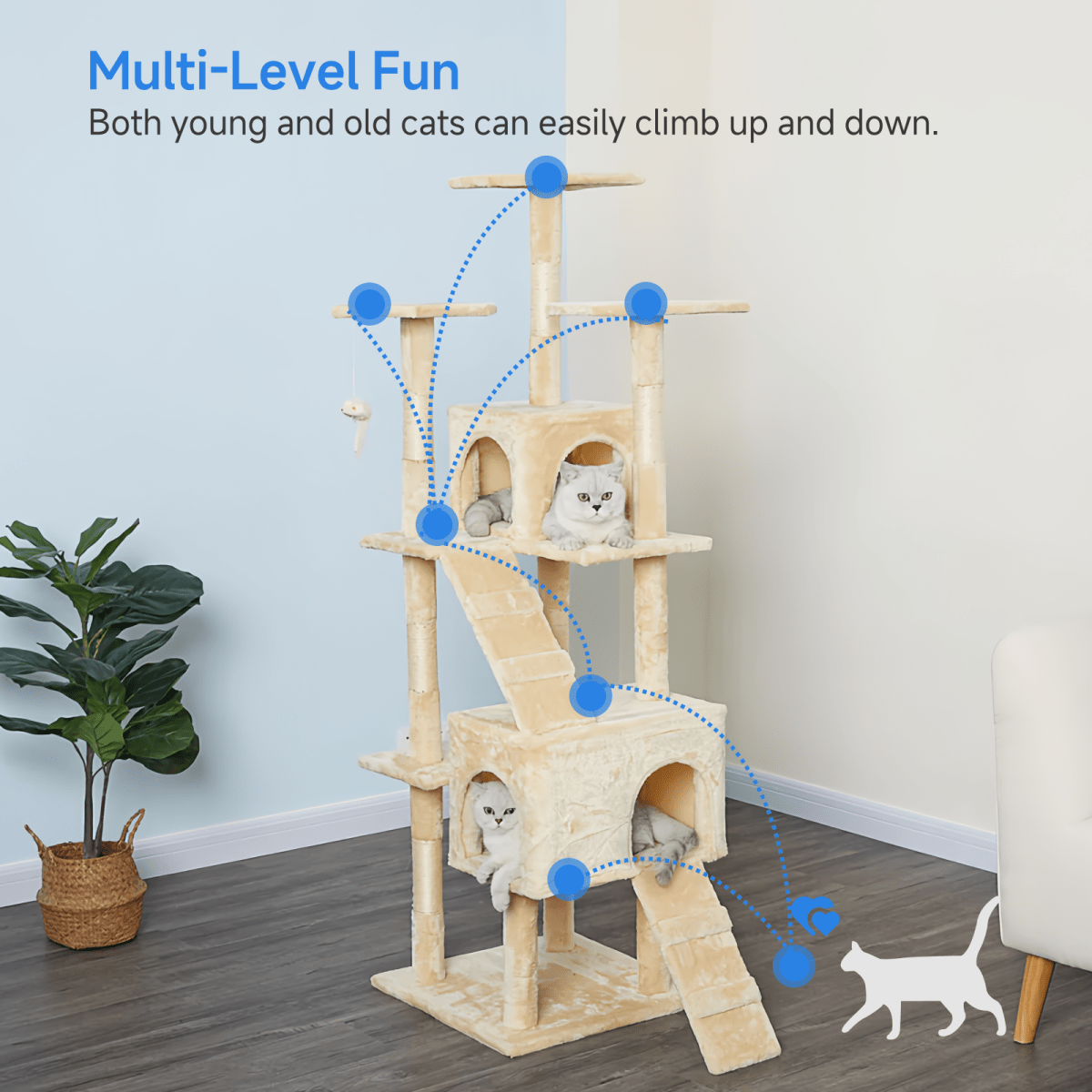 Cat Tree Tower Multi Level Plush Cat Condo with Cat Beds Scratch Pads Scratching Posts and Hunting Toys Ideal for Adult Cats and Kittens Sturdy Structure Easy to Assemble Indoor Cat Furniture