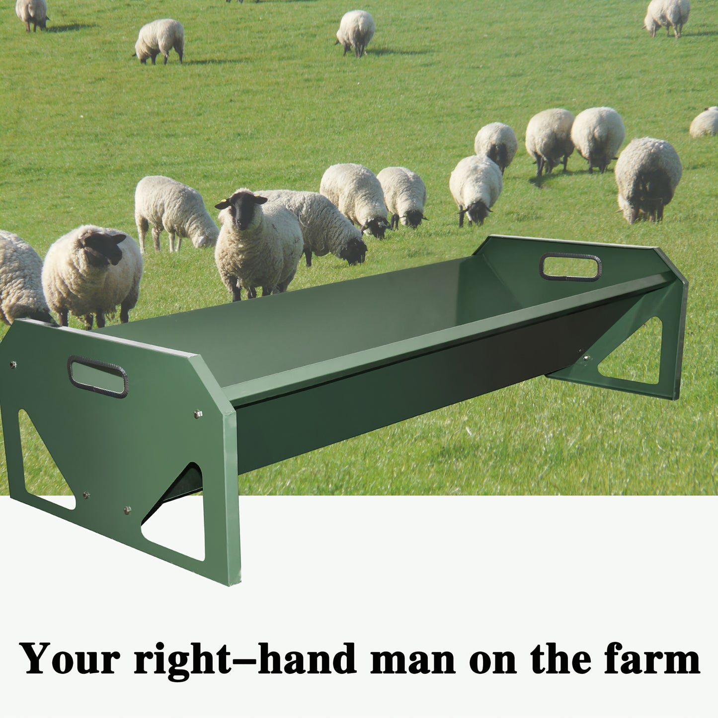 Portable 45 Inch Long Galvanized Steel Livestock Feeder Green