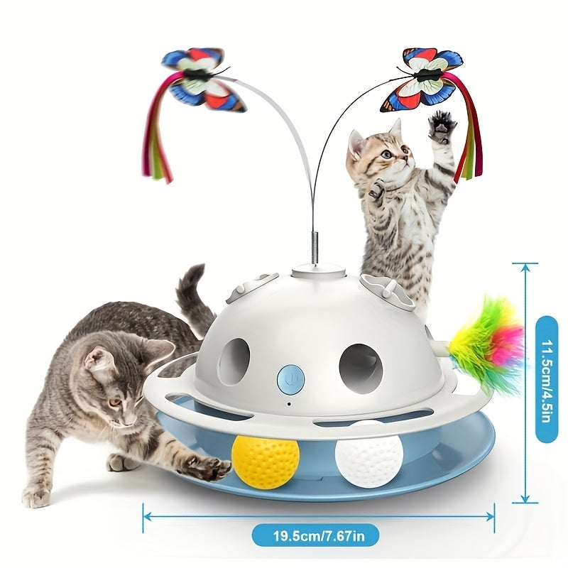 Indoor 4-in-1 Cat Toy, 360° Motorized Butterfly Toy