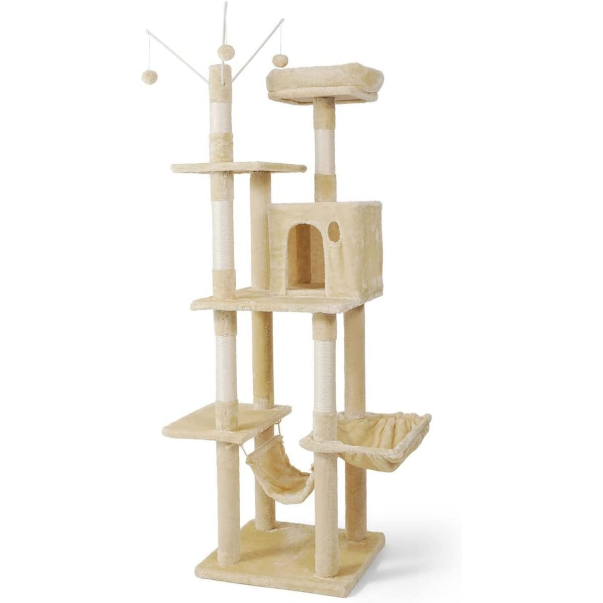 Caphaus Tall Cat Tree for Indoor Cats Modern Cute 70 Inch Climbing Play Tower with Top Perch for Large Kittens Multi Level Cat Activity Tree with Scratching Posts Hammock Cat Cave Condo