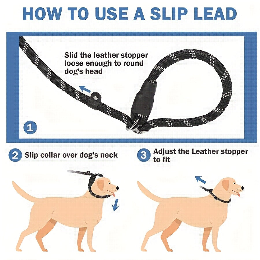 Slip Lead Dog Leash 6ft Reflective Heavy Duty Rope Leash