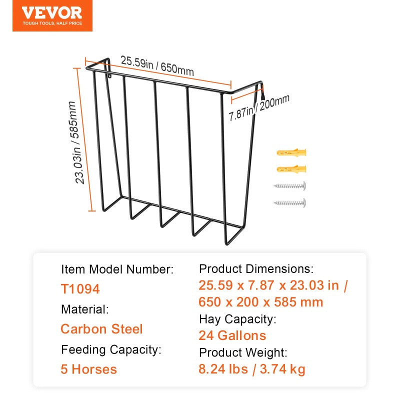 Livestock Hay Feeder 24 Gallon Wall Mounted Goat Hay Rack for Horses