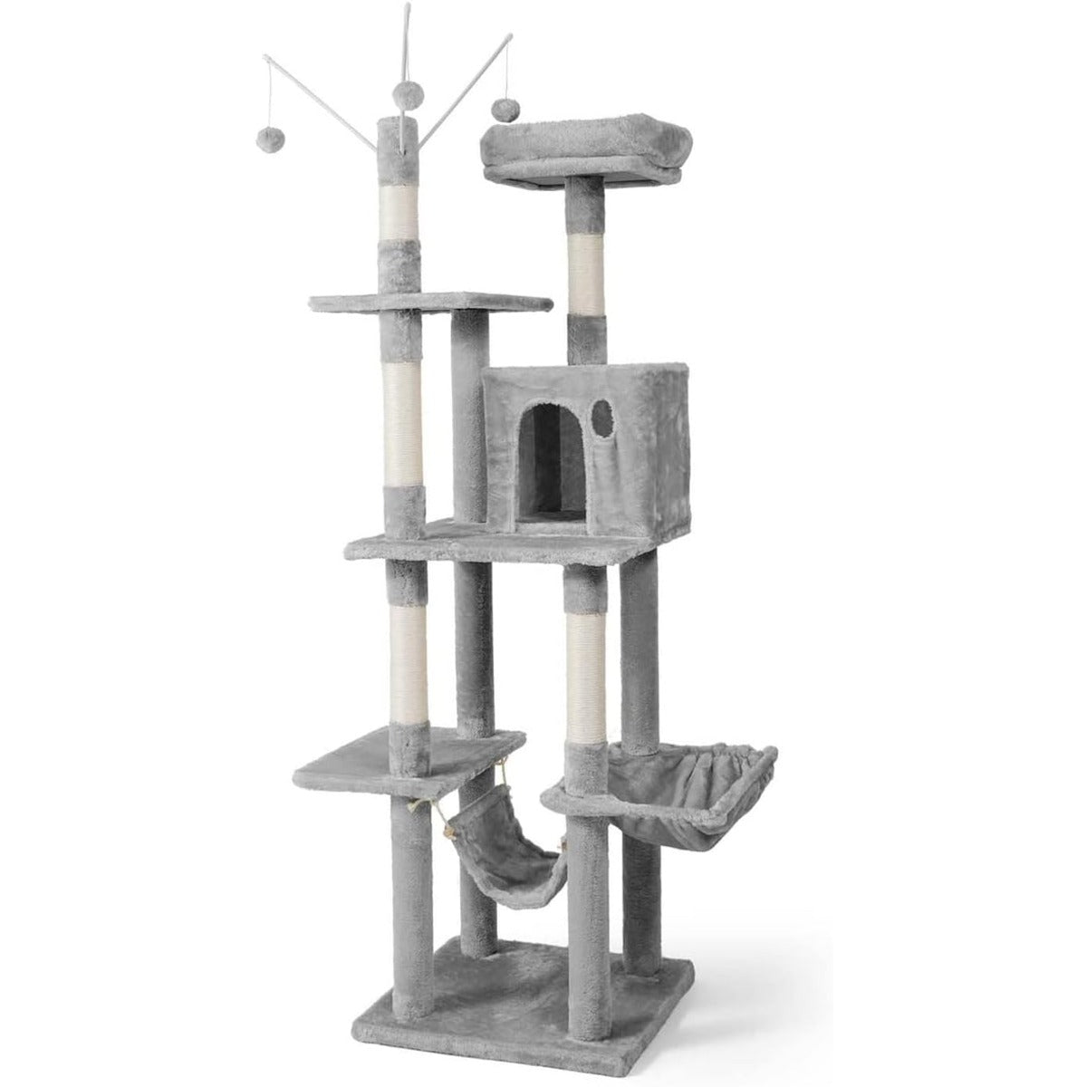 Caphaus Tall Cat Tree for Indoor Cats Modern Cute 70 Inch Climbing Play Tower with Top Perch for Large Kittens Multi Level Cat Activity Tree with Scratching Posts Hammock Cat Cave Condo
