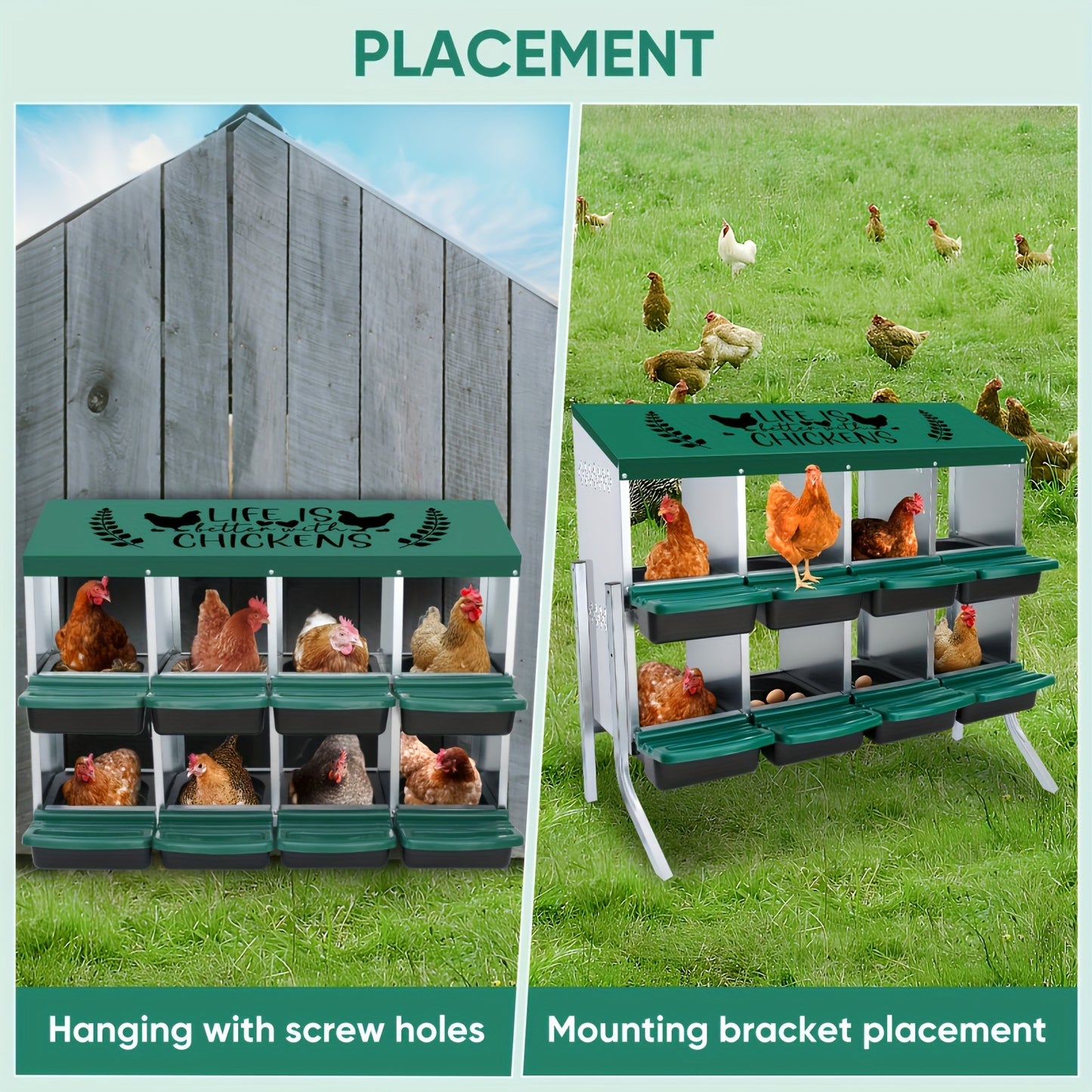 Chicken Nests Box Eight Hole Nests for Laying Eggs Chicken Brooder Boxes with Perches to Collect and Protect Eggs