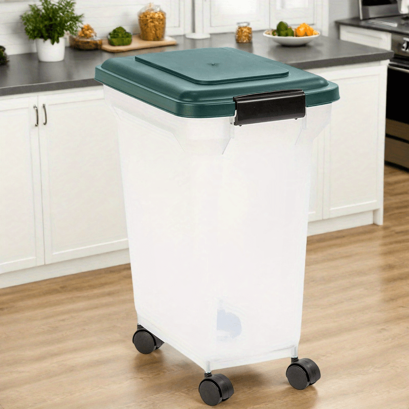 Airtight Pet Food Storage Container 22lb Capacity Clear Rectangular Design with Wheels Durable Easy Clean for Dog Cat Food Freshness Preservation Secure Lid Seal Transparent Body