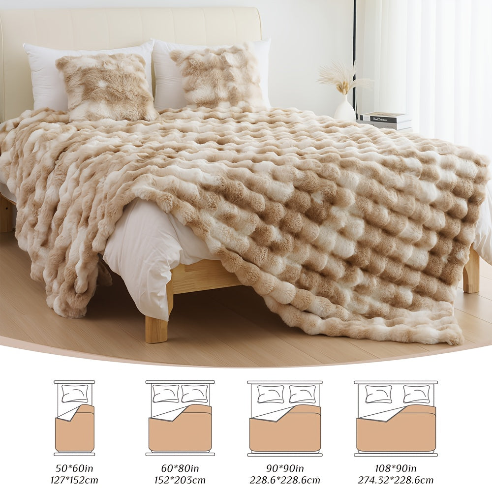 1PC Faux Rabbit Fur Queen Blanket For Bed Thick Warm Cozy