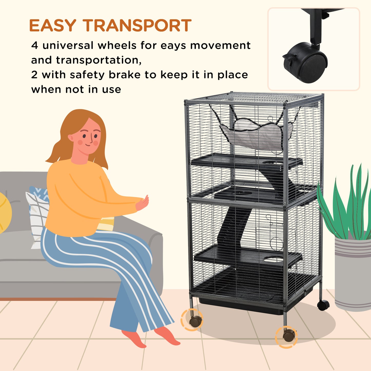 Metal Chinchilla Cage with Hammock & Wheels