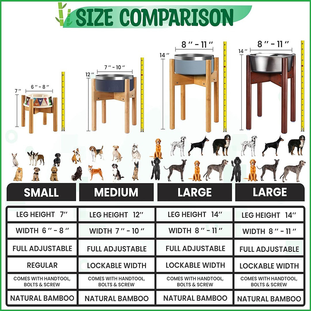 Adjustable Bamboo Dog Bowl Stand for Multiple Size Choices Elevated Food and Water Stand for Improved Feeding Comfort Ergonomic Pet Feeder Holder for Small Medium Large Dogs