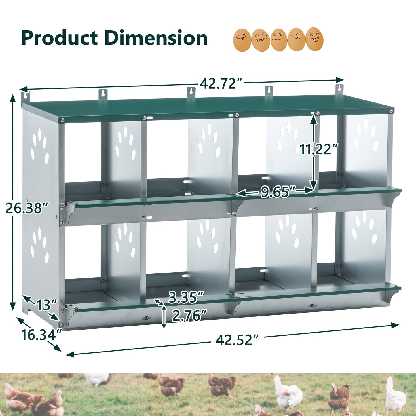 Chicken Nesting Box for Laying Eggs Roll Out Metal Laying Box with Perch and Legs