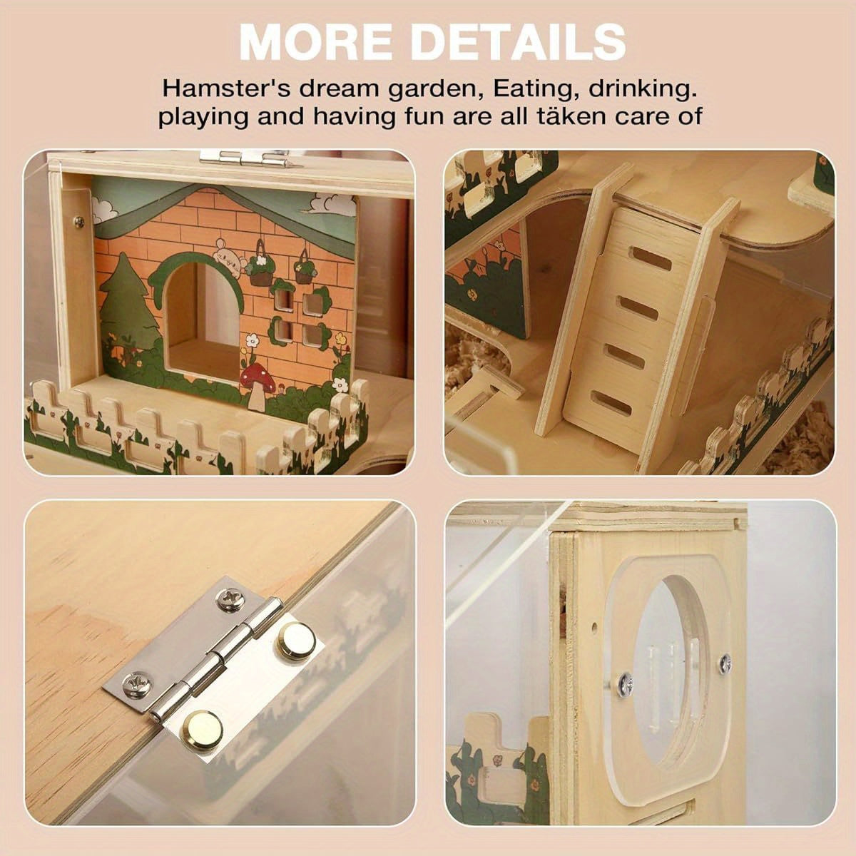 15.8 Inch 3 Tier Hamster Cage with Acrylic Top and Stairs Pastoral Style Small Animal Habitat for Mice and Hedgehogs Multi Level Ventilated Design Easy Clean Base and Accessories