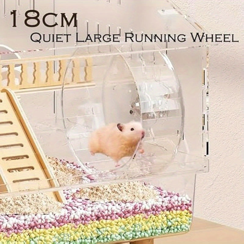 8 in 1 Acrylic Hamster Cage with All Accessories 2 Tier Transparent Habitat Top Open Detachable Design 18.5 x 11.8 x 14.6 Inch for Dwarf Hamsters Gerbils Mice Includes Wooden House Silent Wheel and Easy Assembly