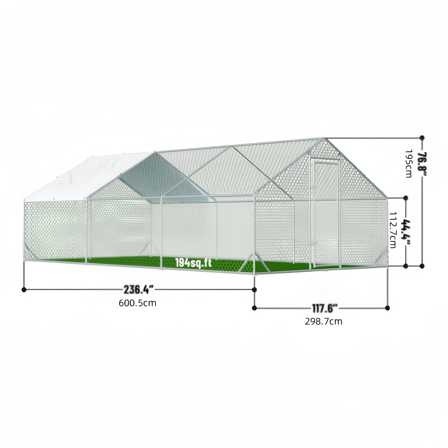 Large Metal Dog Cage and Chicken Coop with Walk-In Access Spire Roof and Anti-UV Cover Durable Outdoor Poultry Pen for Backyard Farm Small Animals Dogs Weather-Resistant Design