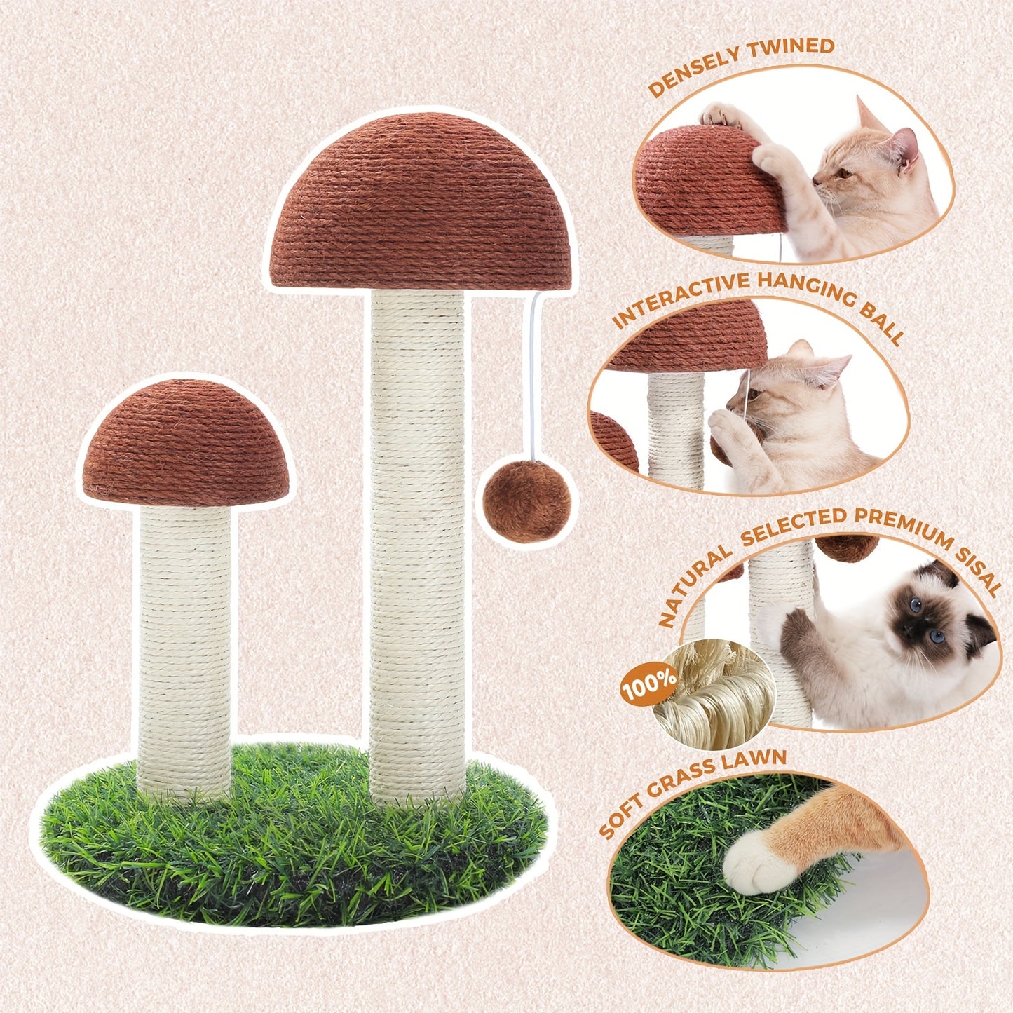 18.9 Inch Cat Scratching Post For Indoor Mushroom Scratcher