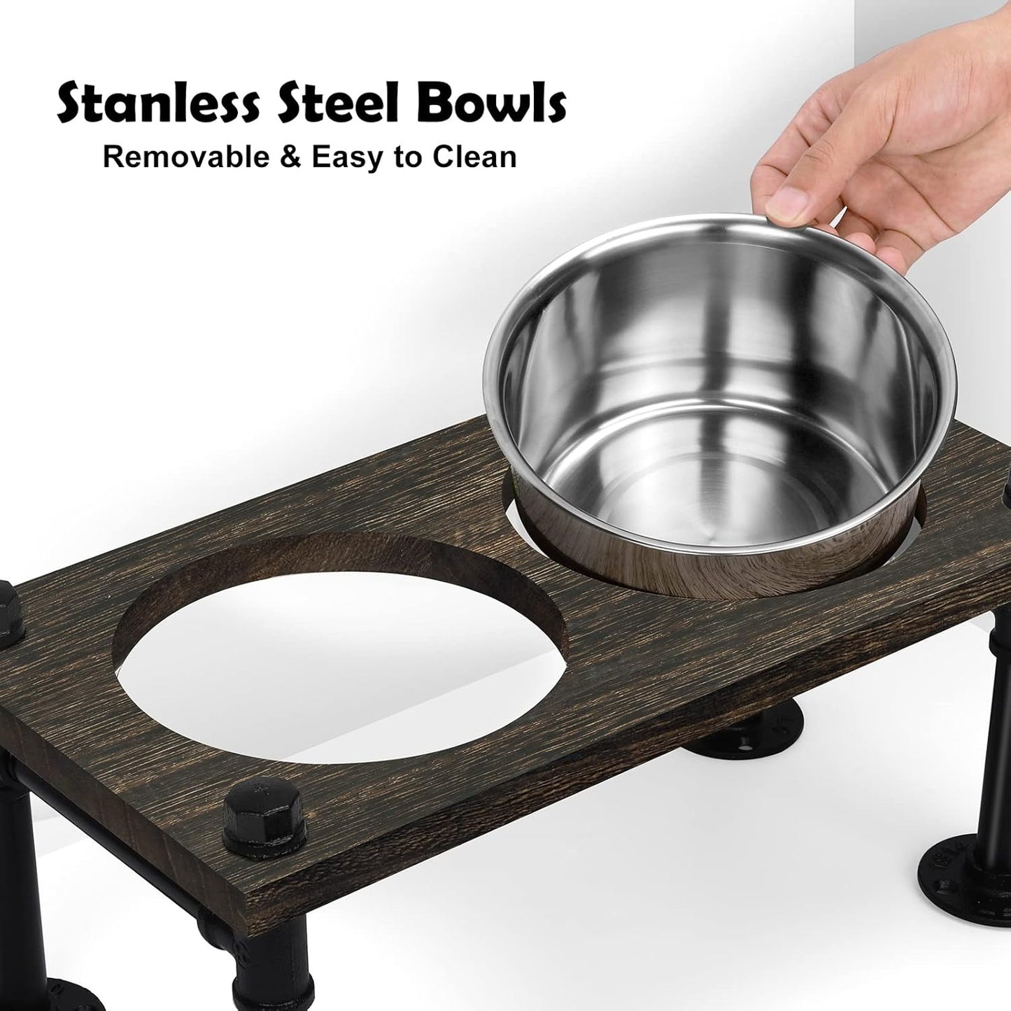 Rustic Farmhouse Elevated Dog Bowl Stand with 2 Bowls