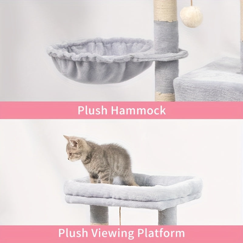 1pc Whisker Wonders Cat Tree Tower with Scratching Posts Fiberboard Material Interactive Playhouse for Cats Durable Sisal Scratcher Multi-Level Condo with Hammock and Perches Tree Tower for Cats