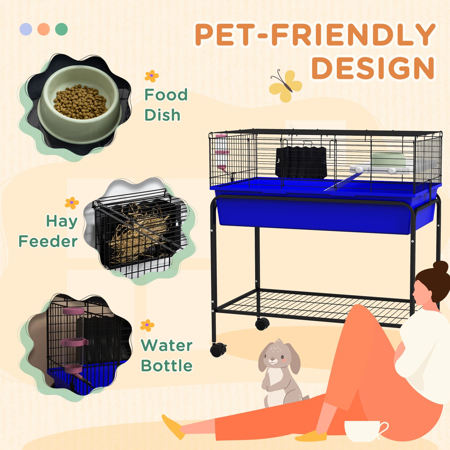 PawHut Two Story Small Animal Cage Removable from Stand Guinea Pig Hedgehog Chinchilla Ferret with Shelf and Wheels Pet Habitat