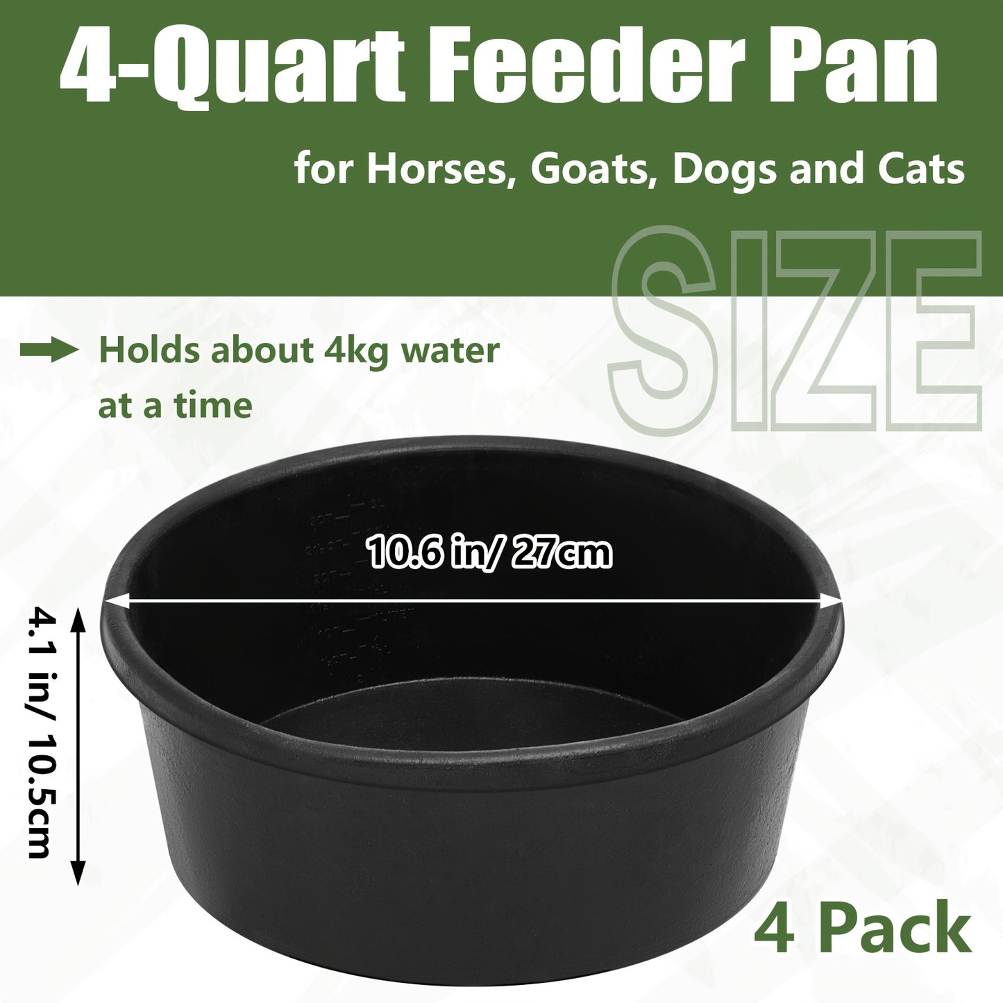 4pcs Rubber Feeder Pan 4 Quart Durable Rubber Feed Pan Utility Horse Feed Bucket Resistant Bowl For Goats Horses Chickens Dust Bath Container Animal Feeding