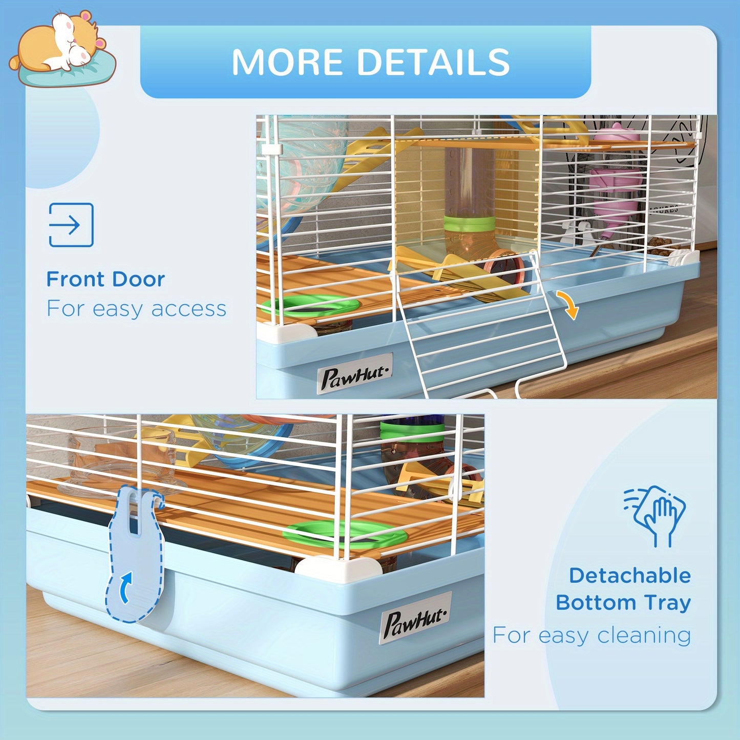 PawHut 18 Inch 5 Tier Hamster Cage with Tubes and Tunnels Small Animal Cage with Portable Carry Handle Gerbil Cage with Water Bottle Food Dish Exercise Wheel Light Blue