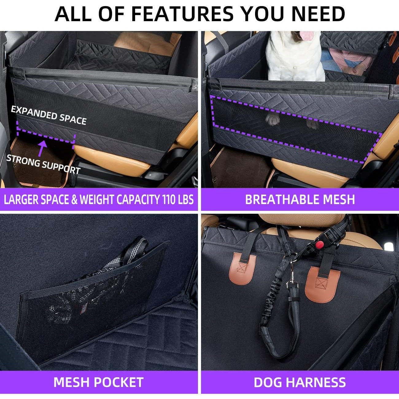 1pc Sportuli Breathable Polyester Knit Dog Car Seat Cover Medium Back Seat Extender Hammock with Strong Support for Long Car Trips Prevents Dog Falls and Seat Scratches Pet Car Seat for SUV Truck